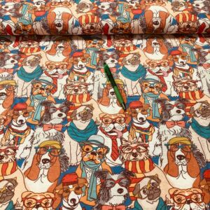 szemüveges kutyusok mintás loneta vászon 90 cm-es darab