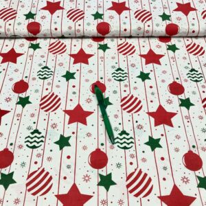 piros-fehér-zöld díszek mintás színű karácsonyi pamut karton