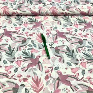 szürke-rózsaszín kolibri mintás pamut karton
