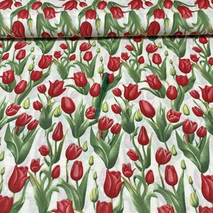 Ekrü alapon piros tulipán mintás pamut karton