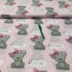 IT'S A GIRL, maci mintás pamut karton