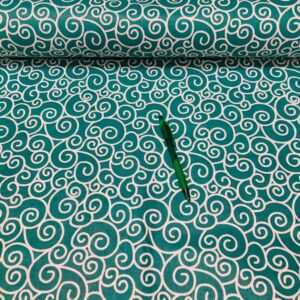 türkiz zöld alapon csigaház mintás kevert szálas pamut karton 1.6 m-es darab