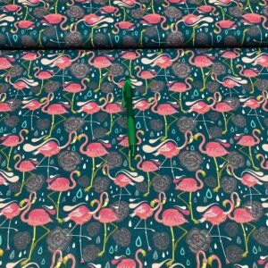 zöld alapon flamingó mintás pamut karton