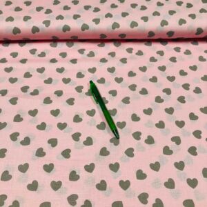 rózsaszín alapon szürke szívecske mintás pamut karton