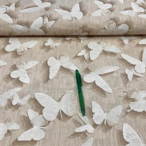 bézs alapon pillangó mintás loneta vászon
