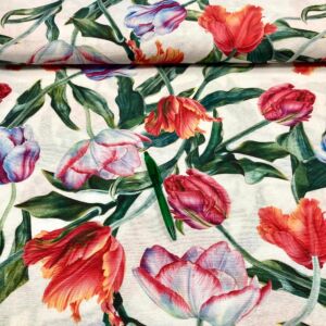 fehér alapon tulipán mintás loneta vászon