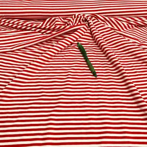 piros-fehér csíkos viszkóz pólóanyag