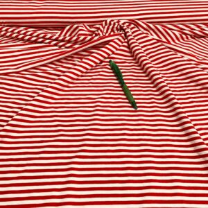piros-fehér csíkos viszkóz pólóanyag