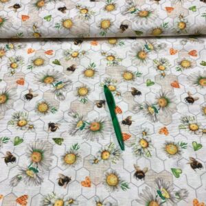 méhecske, kamilla virág mintás loneta vászon 1.55 m-es darab