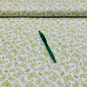 fehér alapon zöld pillangó mintás pamut karton