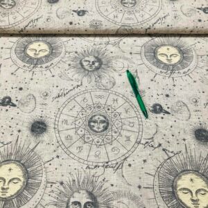 bézs alapon szürke horoszkóp mintás loneta vászon 1.4 m-es darab
