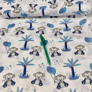 Fehér alapon kék majom mintás pelenka anyag