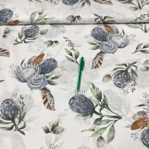 Fehér alapon szürkéskék virág mintás pamut karton