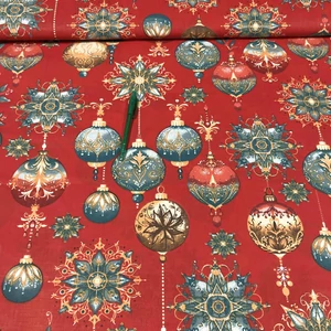 Piros alapon zöld hógömb mintás karácsonyi pamut karton