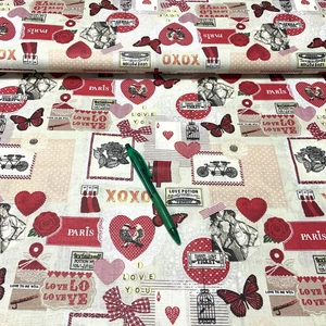 Valentin napi "I love you" mintás pamut karton 1.65 m-es darab