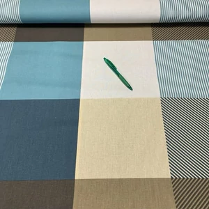 Bézs-türkiz-kék kockás pamut karton