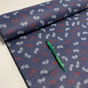 Sötétkék alapon piros-fehér bicikli mintás pamut karton