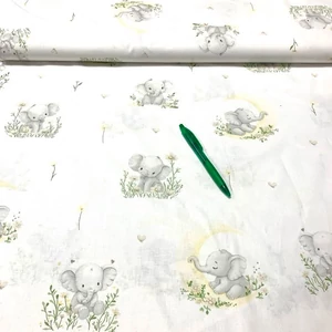 Fehér alapon elefánt mintás pamut karton