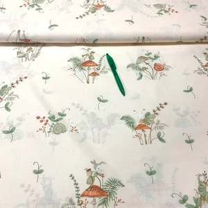 Ekrü alapon rozsdabarna gomba, hangyácska mintás pamut karton
