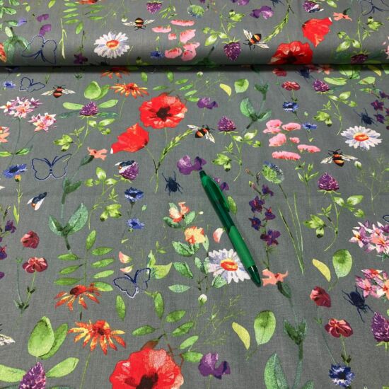 szürke alapon színes virág mintás pamut karton