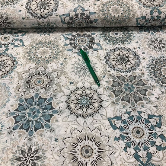 kék/ szürke mandala mintás loneta vászon