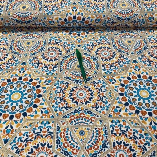mediterrán mozaik mintás loneta vászon 1.85 m-es darab