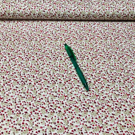 piros apró virág mintás pamut karton , 1.1m