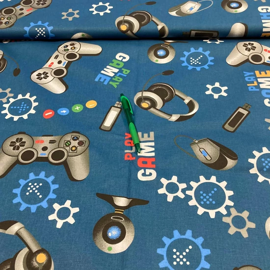 kék alapon gamer mintás pamut karton
