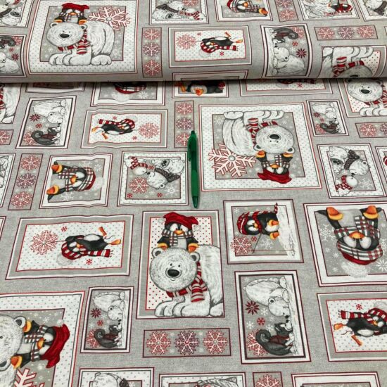 vicces jegesmedve, pingvin mintás karácsonyi loneta vászon