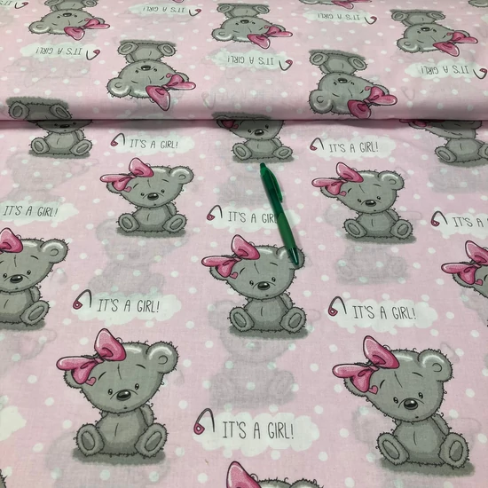 IT'S A GIRL, maci mintás pamut karton