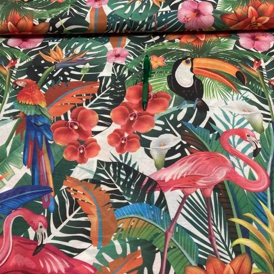 flamingó, tukan madár mintás loneta vászon
