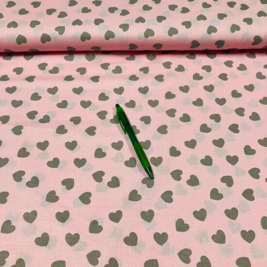 rózsaszín alapon barna szívecske mintás pamut karton