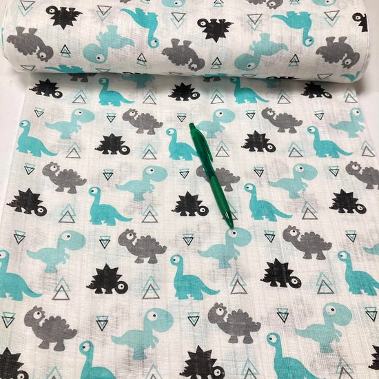 fehér alapon türkizkék dinoszaurusz mintás pelenka anyag, 1.2 m