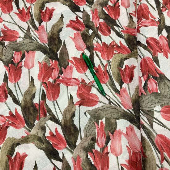 piros tulipán mintás loneta vászon ( keresztbe fut a minta)