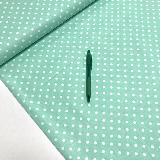 mentazöld alapon 6 mm-es fehér pöttyös pamut karton 1.3 m-es darab