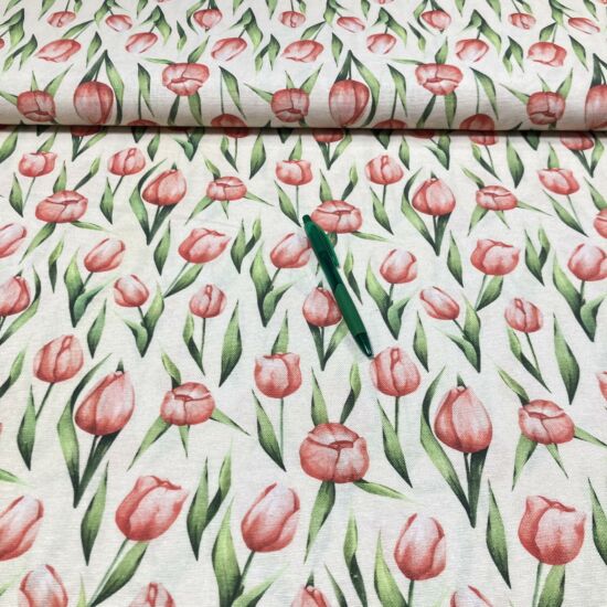 ekrü alapon tulipán mintás loneta vászon