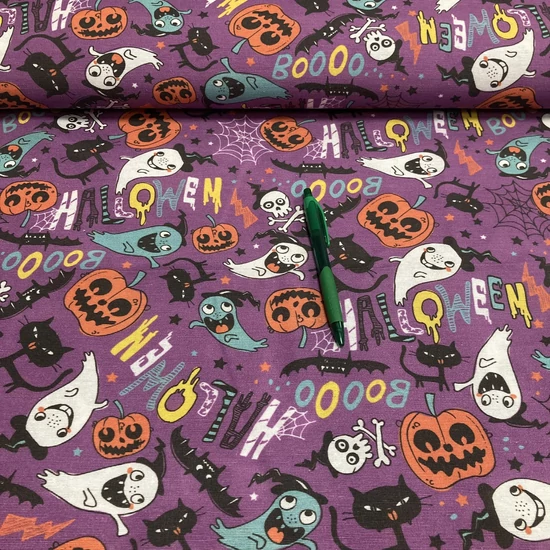 Lila alapon halloween mintás loneta vászon