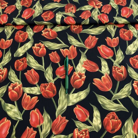 Fekete alapon tulipán mintás dekor anyag