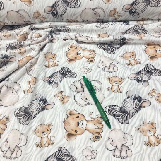 Baba elefánt, zebra, oroszlán mintás plüss anyag (soft velvet)