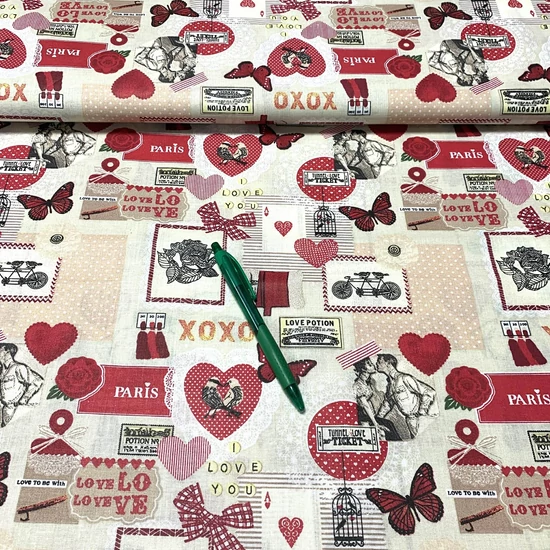 Valentin napi "I love you" mintás pamut karton 1.65 m-es darab
