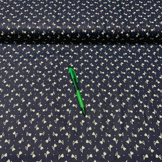 Sötétkék alapon fehér tulipán mintás pamut karton