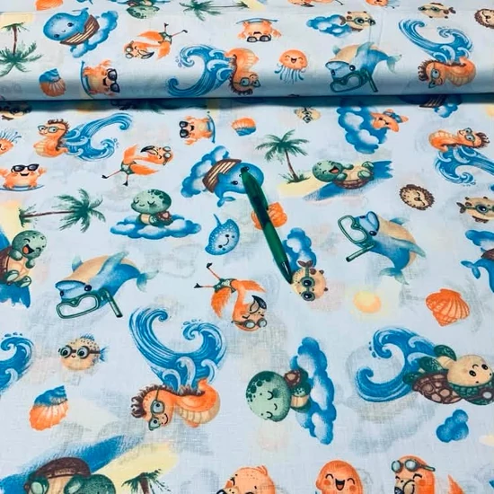 Kék alapon búvárkodó delfin mintás pamut karton